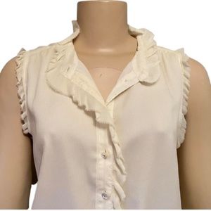 J. Crew 100% Silk Peach Ruffle Button Down Sleeveless Blouse Tank Top Sz